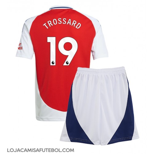 Camisa de Futebol Arsenal Leandro Trossard #19 Equipamento Principal Infantil 2024-25 Manga Curta (+ Calças curtas)